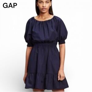 GAP 100% Cotton Ruffle Tier Smock Waist Puff Sleeve Boho Peasant Mini Dress.